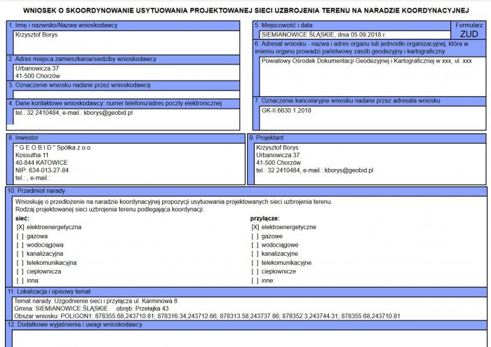 Moduł wniosków ZUD - Wypełniony wniosek w oparciu o formularz elektroniczny