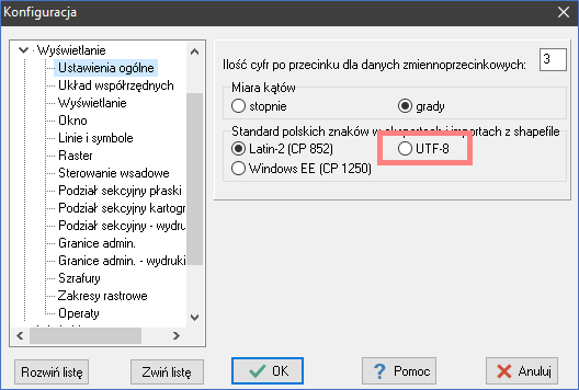 EWMAPA 13 - upgrade 13.16 - Nowy standard eksportu polskich znaków do shp – UTF-8