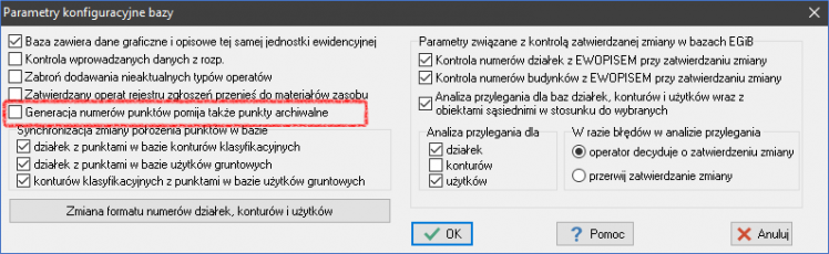 EWMAPA 14 - upgrade 14.19 - Parametry konfiguracyjne bazy