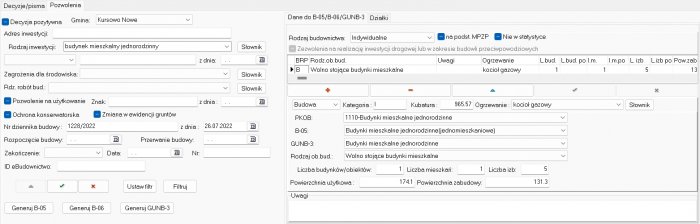 REJAKT 3 - Zakładka tematyczna modułu POZWOLENIA (pozwolenia na budowę oraz zgłoszenia robót budowlanych) z pełnym zakresem danych statystycznych.