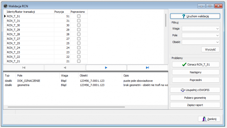 REJCEN 4 - upgrade 4.28 – Walidacja RCN