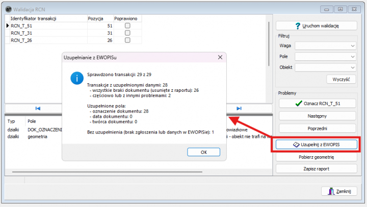 REJCEN 4 - upgrade 4.28 – Walidacja RCN