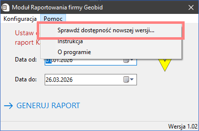 Katalog Czynności - sprawdzenie dostępności nowej wersji