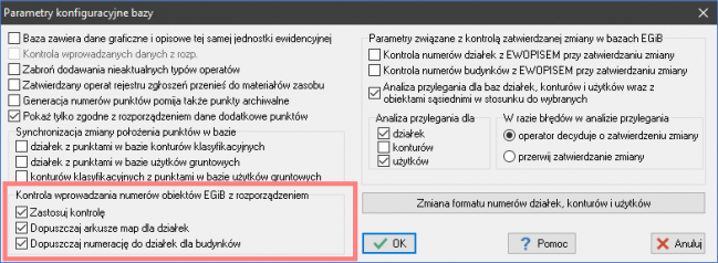EWMAPA 15 - upgrade 15.07 - kontrola wprowadzanych numerów obiektów (działek, konturów, użytków, punktów oraz budynków) z rozporządzeniem w bazach EGiB