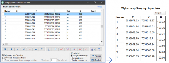 EWMAPA 15 - upgrade 15.13 - Eksport wykazu pikiet do HTML