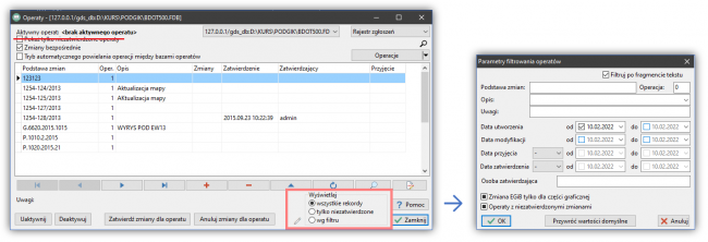 EWMAPA 15 - upgrade 15.14 - Filtrowanie i sortowanie w oknie operatów dla baz FB