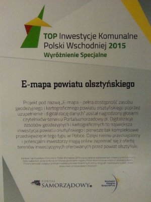 Wyróżnienie Specjalne TIK Polski Wschodniej 2015 - E-mapa powiatu olsztyńskiego